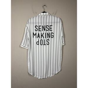 Puella 155/80A/XS US Tunic Shirt White Striped Button Up "Stop Making Sense"